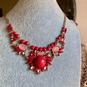 Vintage Style Hot Pink Gold Tone Statement Necklace